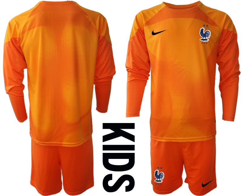 Cheap Youth 2022 World Cup National Team France orange goalkeeper long sleeve blank Soccer Jersey